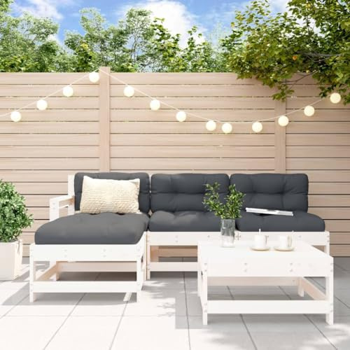LAPOOH Juego de sofás de jardín 5 Piezas Madera Maciza de Pino Blanco, Sofa Jardin Exterior, Sofa Jardin Terraza, Sofas De Terraza, Muebles Jardin Exterior - 3186544