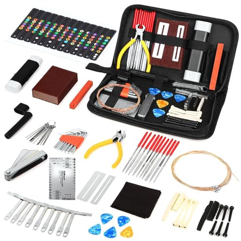 Hsthe Sea Kit de Herramientas para Guitarra, Kit de Herramientas de Mantenimiento y reparación para Guitarra eléctrica, Bajos, etc., 72 Uds.