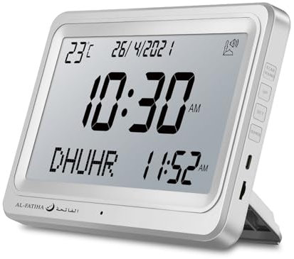 Al salama Azan Horloge numérique Automatique Mondiale 8 Sons de prière Musulmane pour Les États-Unis Décoration d'intérieur (Blanc)