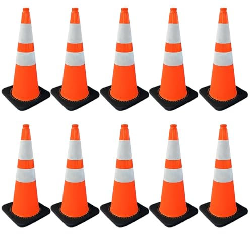 75CM Unbreakable Traffic Cone - Orange | 30 Inch Road Safety Cone with Weighted Base | High-Visibility Reflective Street Cone | Portable, Wind-Resistant Traffic Cone with Black Base (1 Cone)