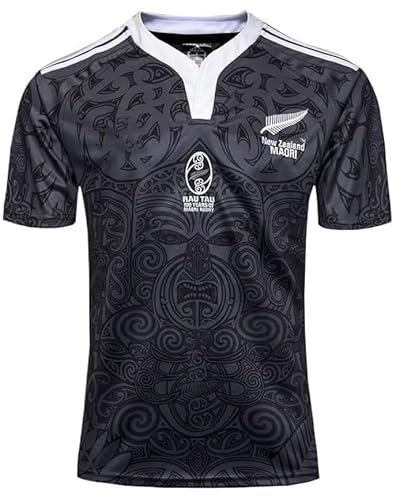HCOISINI Rugby-Trikot, Rugby-T-Shirt für 100. Jahrestag der neuseeländischen Maori, Fußballtrikot (XXL, Schwarz, Langarm, Unisex, Erwachsene, Freizeit)