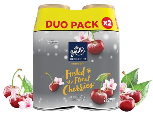 Glade Automatic Air Freshener Refills, Room Spray & Odour Eliminator for Home, Long-lasting Fragrance Infused with Essential Oils, Frosted Floral Cherries, Duo Pack (2 x 269ml)