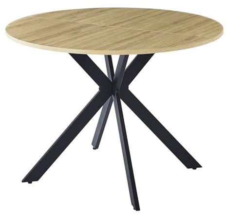 ZZINOKE Moderner Runder Esstisch 100cm, Küchentisch mit Schwarz Tischbeine, Esszimmer Tisch, Esstisch Holz Esszimmertisch geeignet für 4–6 Personen, Braun