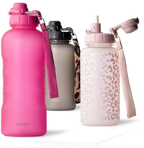 MAMEIDO Trinkflasche 2l mit Strohhalm & Zeitmarkierung als Trinkerinnerung, Wasserflasche auslaufsicher, Sportflasche BPA-frei, Gym Water Bottle, Flasche aus Tritan (Glow Couture, 2000ml)