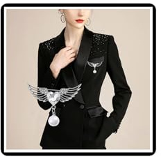 Broche de corazón de alas de ángel con perla de cristal, pin de solapa vintage amor corazón collar pin insignia abrigo traje falda remaches accesorios para hombres mujeres, talla única, Diamante de