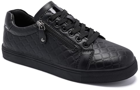 Trainers for Women Ladies Trainers Black Sneakers Arch Support Memory Foam Walking Shoes Zip Lace Up Comfort Non Slip Casual Plantar Fasciitis Orthopedic Shoes All Black UK 8