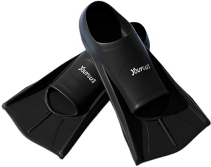 ENEN Palmes de Natation en Silicone Réglables Taille 33-47, Palmes d'entraînement de Natation Courtes pour Enfants et Adultes Femme Homme pour Entraînement Snorkeling (M,Noir)