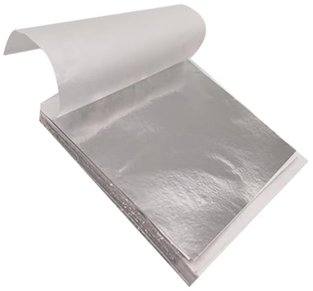 100 hojas de plata de imitación de 8,5 x 8 cm, hoja de oro para manualidades, hoja de metal plateado, hojas de plata, para manualidades, uñas, pintura, proyecto de arte, decoración de muebles