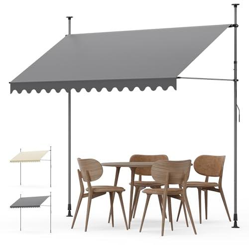Tenda da Sole a Bracci con Manovella | Protezione Balcone, Regolabile, Senza Forare, a Manovella | Tenda resistente per Esterno ai raggi UV e regolabile in Altezza | Grigio (300 x 180 cm)