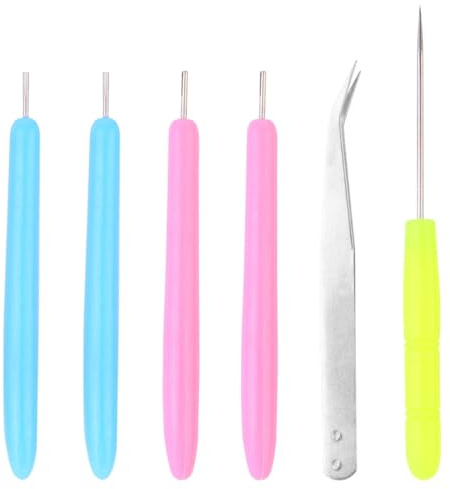 WEKAMOS Set de Herramientas para Quilling de 6 Piezas Bolígrafos de Plástico con Aguja de Acero Inoxidable Pinza y Perforador para Manualidades y Proyectos Artísticos Color Aleatorio