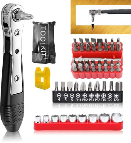Cacciavite a Cricchetto Chiave a Cricchetto Magnetico a Doppia Estremità Mini Set Cacciaviti con 42 Punte e 9 Bussole Adatti per Piccoli Utensili, Auto, Biciclette, Uso Domestico e Progetti Fai da Te