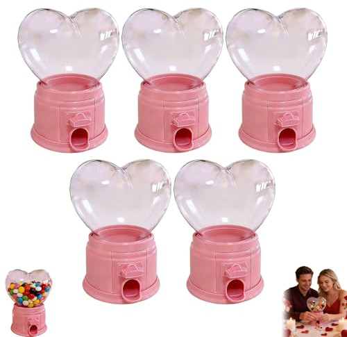 Dispensador de dulces en forma de corazón, máquina de dulces pequeña para recuerdos de fiesta, ideal para amigos, familiares, profesores y regalos de intercambio de día de San Valentín (rosa, 5