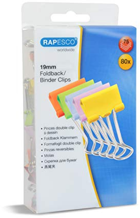 Rapesco 1492 19 mm Pappersklämmor, Blandade Färger, Förpackning med 80 | Blandade färger, kapacitet 75 ark