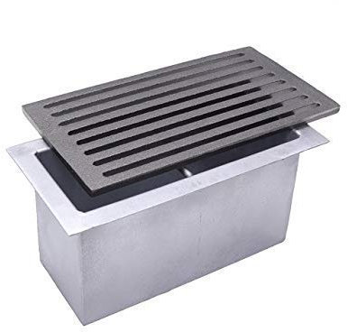 Fonderia Bongiovanni Parrilla de hierro fundido, rejilla para chimenea, modelo L, con cajón recogecenizas y bandeja para cenizas, 30 x 16 cm, modelo L, con cajón recogecenizas