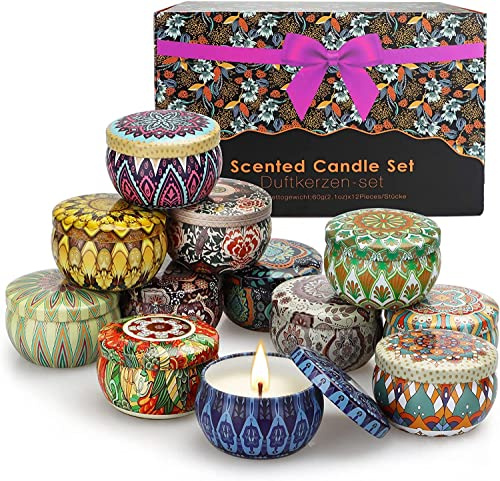 YMing Juego de Velas Perfumadas Para Mujer, 12 Paquetes de Cera de Soja Natural de 2.5 Onzas, Velas Perfumadas Para el Hogar, Ideal Para Citas, Baño, Yoga, Día de San Valentín, Día de la Madre
