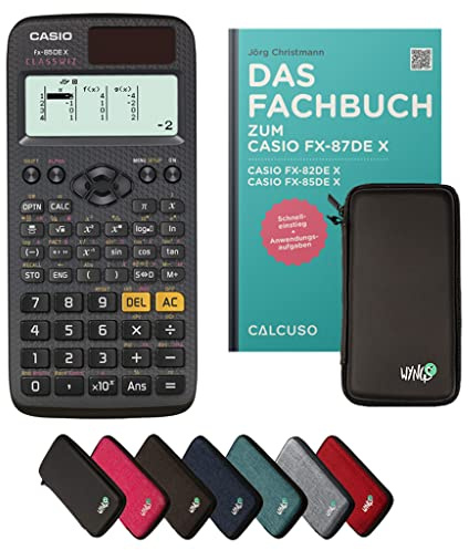 Casio fx-85DE X Incl. Funda Protectora Negro y Libro especializado (80 páginas, DIN A5) – Calculadora científica – Smart Set (Alemán)
