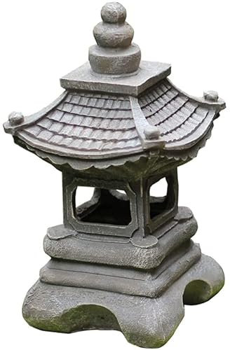 UPMSK Pagoda Stupa Lantern Outdoor Garden Stone Statue, Lanterna in Stile Giapponese Pagoda Solar Powered LED Outdoor Garden Decor,13.4inch(Size:13.4inch)