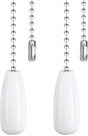 Dotlite Ceiling Fan Pull Chain Extender, 2pcs Wooden Decorative Pendant Extension Chains, 12 Inches Lighting & Fan Beaded Ball Fan Cord Extender Ornament with Connector (Wooden White)