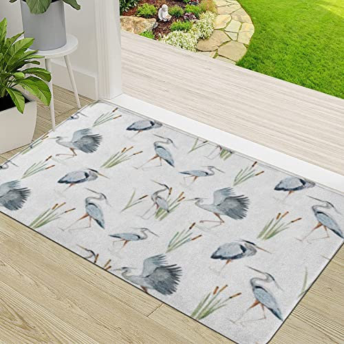 ERICAT Zerbino Ingresso,Blue n Canne e Aironi Cicogne Uccello rful,Antiscivolo Assorbente Resistente allo sporco Tappeto Cucina Tappeto Tappeto Entrata Zerbino