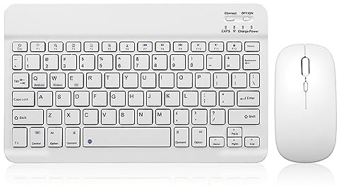Bluetooth-tangentbord och mus kombo uppladdningsbart bärbart trådlöst tangentbord mus set för Apple iPad iPhone iOS 13 och senare Samsung surfplatta telefon smartphone Android Windows (10 tum vit)