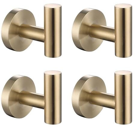 lifeicomall Badezimmer Handtuchhaken, Schraube in Metall Kleiderhaken, SUS 304 Edelstahl Heavy Duty Tür Aufhänger für Bad Küche Garage (4 Gold)