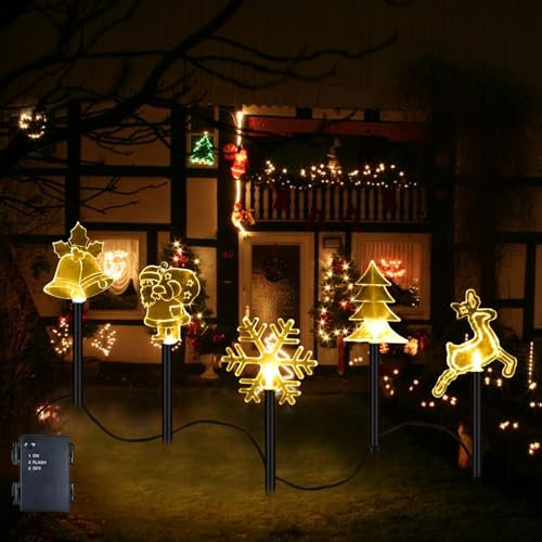 IWTBNOA Éclairage de Noël en Acrylique, 5 Pièces Extérieur, Alimenté par Pile, Lumières De Décoration pour Jardin, Terrasse, Cour