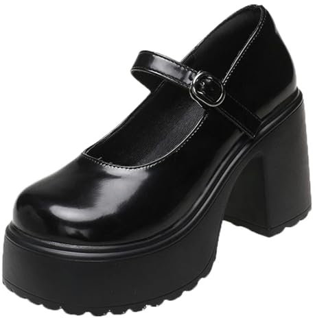 Classic Fashion New Chunky Platform Mary Jane Shoes Women Patent Leather High Heels Pumps Woman Sweet Thick Heel Party Shoes Female Black
