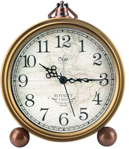 Maxspace Desk Clocks, Small Table Alarm Clocks for Shelf Bedroom Office,Vintage Metal Aesthetic Living Room Decor Clock, Non Ticking Silent Battery Operated Cute Clocks (Gold)