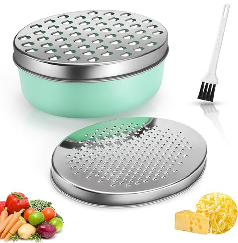 Grattugia per formaggio con contenitore, grattugia da cucina con coperchio di 2 dimensioni, trituratore per formaggio, tritatutto per verdure, tritatutto per zenzero, grattugia per cioccolato (verde)
