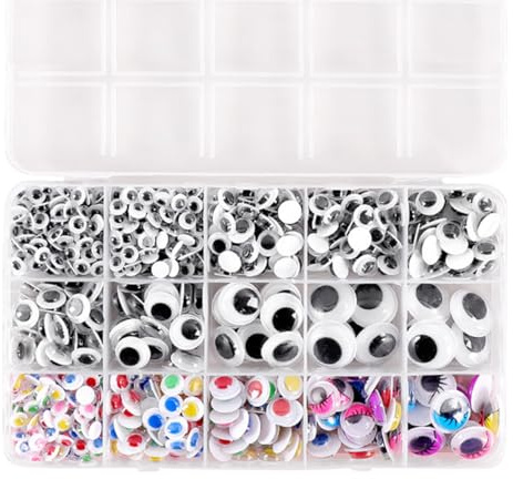 Buziba Plastic Self Adhesive Googly Eyes, Wobble and Wavy Eyes, Assorted Sizes, Sticky Eyes for Crafts, Scrapbooking Decoration (750)