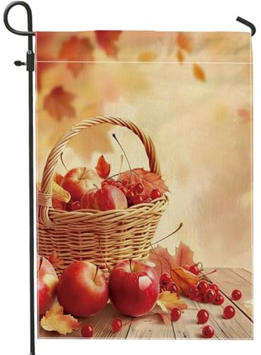 Bandera de jardín de cosecha de otoño, cesta de bayas de manzanas de otoño, bandera decorativa de doble cara, decoración de temporada al aire libre, 12 x 18 pulgadas