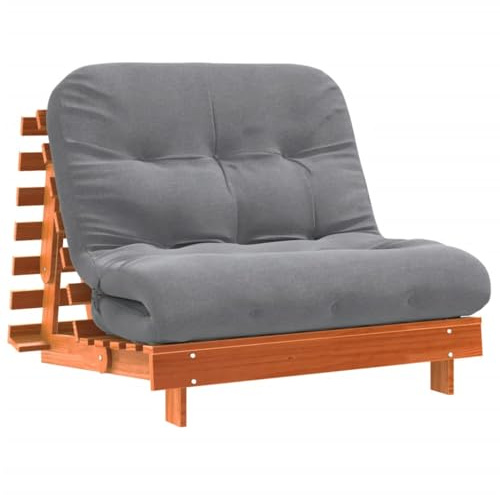 vidaXL Futonbäddsoffa med madrass vaxad brun 100x206x11 cm massiv furu, japansk futon säng, sovrum futon soffa, futon säng med madrass