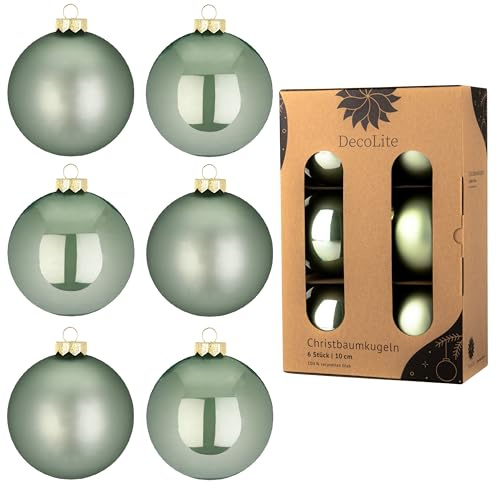 DecoLite: Christbaumkugeln aus Glas Ø 10 cm (6 Stück) - Salbei - matt/glänzend
