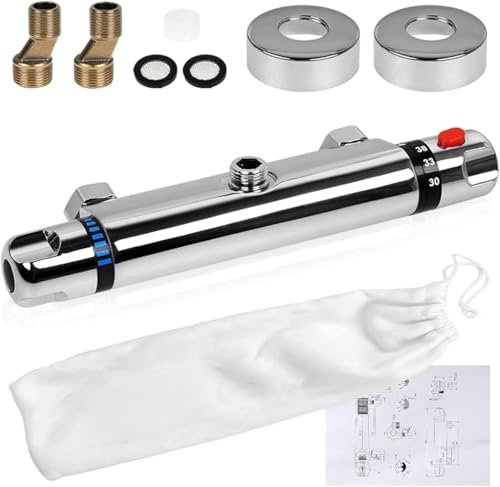 VOLTGY – Mitigeur de douche thermostatique en laiton chromé. Réglage de la température jusqu’à 38°.