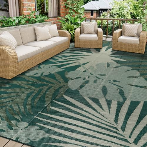 Homcomodar Large Garden Rugs 270x365cm Outdoor Rug for Patio Waterproof Plastic Straw Rug Reversible Mats UV Resistant Camping Mat for Picnic Balcony Beach Deck