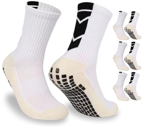 IKOPFLN 3 paia di calzini da calcio unisex bianchi, antiscivolo, traspiranti, adatti per basket, calcio, escursionismo, corsa