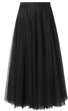 BrightGlow Jupe longue en tulle pour femme - Jupe midi - Jupe plissée - Jupe en tulle avec taille haute - Robe de scène - Jupe tutu en maille pour mariage et fête