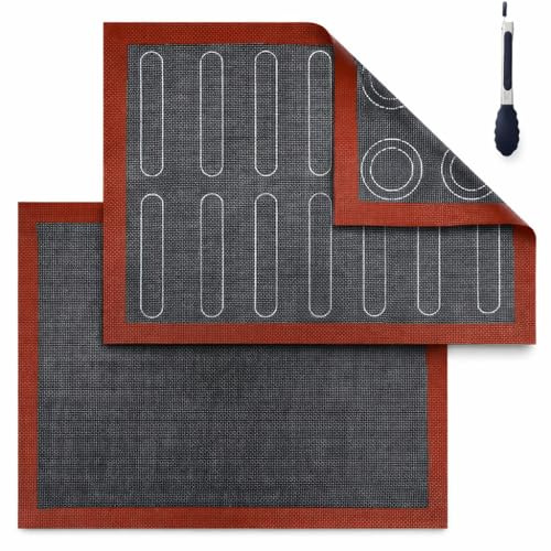 Hitchuey Tappetini Da Forno Microporosi, Confezione Da Due Tappetini In Silicone, Resistenti Al Calore, Riutilizzabili, Bifacciali, Antiscivolo E Antiaderenti, Con Anima In Fibra Di Vetro