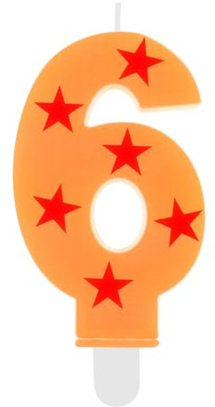 Dragon Anime Theme 6th Birthday Candle,Yellow and Red Stars Candle Numeral Cake Topper for Boys Birthday Party Decoration Supplies