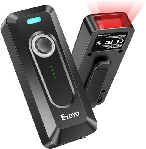 Eyoyo 2D QR scanner di codici a barre Bluetooth Wireless Clip-On, Mini Barcode Scanner Portatile, Batteria da 2000 mAh con Indicatore di Carica per l'Inventario dei Libri della Biblioteca