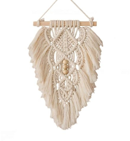champracer Boho Makramee Wandbehang, Makramee Blatt Wandbehang, 25x35 cm Kleine gewebte Wandteppiche Wandkunst Dekoration, Home Decor, für Wohnung Schlafzimmer Wohnzimmer Galerie (Weiß)