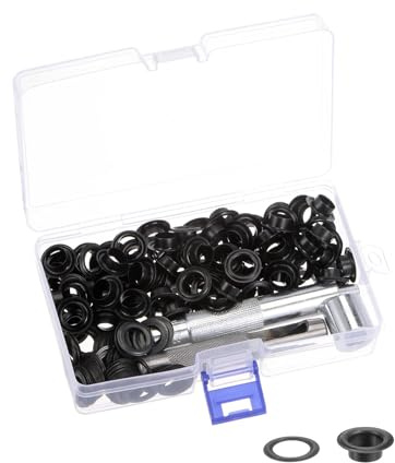 TA-VIGOR Kit de perforation à œillets pour bâche, tissu, toile, rideaux, sacs, tentes, auvents, boîte de rangement incluse, 10 mm, noir