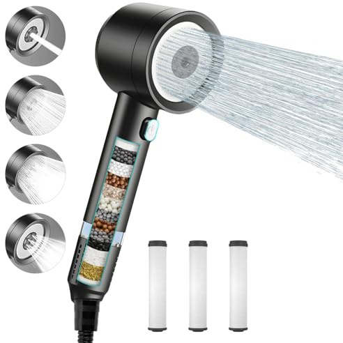 Carehabi Doccino per Doccia Soffione Doccia con Tubo 1.5M 3 Cartucce Filtranti Soffione Doccia Alta Pressione per Bagno