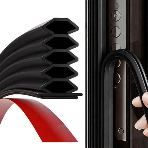 Nastro Sigillante Autoadesivo, Guarnizione Porta Blindata 10 mm x 15 mm, per Porte e Finestre, Guarnizione in Gomma, Anti-Collisione, Fonoassorbente/Impermeabile, 6 m (Nero)