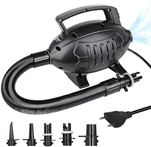 SKIKHN Bomba de Aire Eléctrica, 600W Inflador Electrico con 5 Boquillas, Portátil Inflador Colchon Hinchable, Silenciosa Bomba de Aire, Inflado/Desinflado Rápido para Piscinas y Colchones
