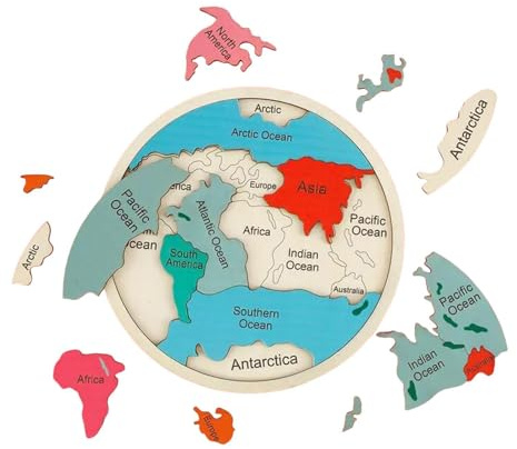 Mapa del Mundo | Juego educativo de madera sobre los continentes, mapa del mundo colorido con encastre | para niños y niñas en edad preescolar y guardería