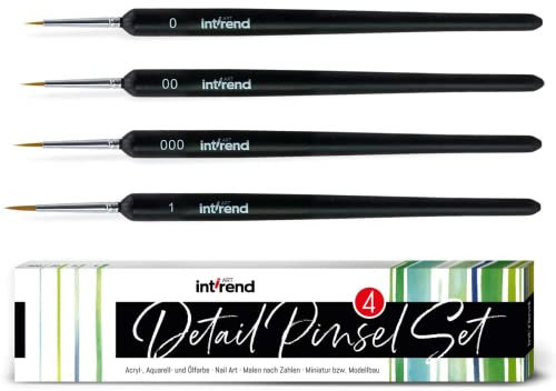 int!rend Pinsel fein 4er Set - Pinselset mit 4 feinen Haarpinseln - Aquarell Pinselset - geeignet für u.a. Acryl und Öl Farben - Pinsel für Modellbau Malen nach Zahlen