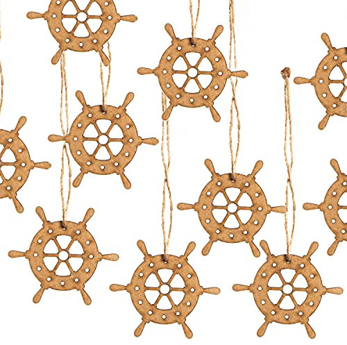 Logbuch-Verlag 10 kleine Steuerrad Schiffsruder Anhänger Streuteile aus Holz Streudeko für Hochzeit & Geburtstag Maritime Deko 6,5 cm
