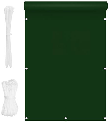 Protección de Privacidad 1x5m Privacidad de Balcón Terraza Protección Opaco a Prueba de Viento a Prueba con Cuerdas y Ataduras ​de Cables para Jardín Pérgola Aire Libre, Verde Oscuro