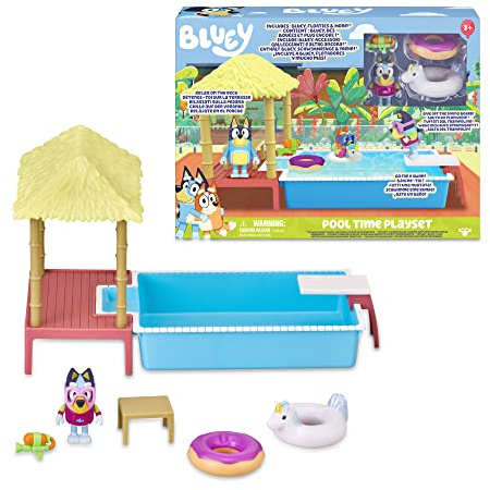 Bluey - Playset Pool Time, Piscina, Set de Juguete Completo con 1 Mini Figura Accesorios, Ideal para completar la casa, niños y niñas Desde 3 años, Famosa (BLY22000)